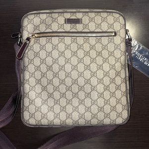 Gucci Original GG Large Brown Coated Canvas Vertical Camera Bag.